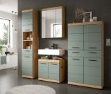 Badezimmer Midischrank Shawn in Salbei und Artisan Eiche Badschrank 74 x 141 cm