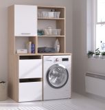 Waschmaschinenschrank Laundry in wei� und Jackson Eiche Set 2-teilig 111 x 184 cm