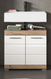 Waschbeckenunterschrank Willow in wei� Hochglanz und Nox Eiche Badschrank 60 cm