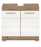 Waschbeckenunterschrank Willow in wei� Hochglanz und Nox Eiche Badschrank 60 cm