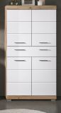 Badezimmer Midischrank Willow in wei� Hochglanz und Nox Eiche Badschrank 74 x 141 cm