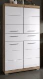 Badezimmer Midischrank Willow in wei� Hochglanz und Nox Eiche Badschrank 74 x 141 cm