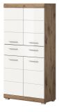 Badezimmer Midischrank Willow in wei� Hochglanz und Nox Eiche Badschrank 74 x 141 cm
