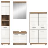 Badm�bel Set 4-teilig Willow in wei� Hochglanz und Nox Eiche Badkombination 200 x 191 cm