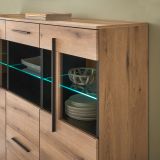 Highboard Design-D in Evoke Eiche Vitrine 160 x 126 cm, mit Soft-Close