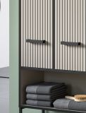 Badezimmer Hochschrank Scana in sand und schwarz Badschrank 59 x 159 cm, Soft-Close