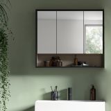 Badezimmer Spiegelschrank Scana in sand und schwarz Badschrank 3-t�rig 80 cm, Soft-Close