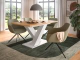 Esstisch Home-X in Artisan Eiche und wei� Tisch ausziehbar 150 - 190 cm