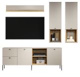 Wohnwand Jardins in Kaschmir Sand und Evoke Eiche, Set 4-teilig 250 x 210 cm mit Soft-Close