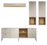 Wohnwand Jardins in Kaschmir Sand und Evoke Eiche, Set 4-teilig 250 x 210 cm mit Soft-Close
