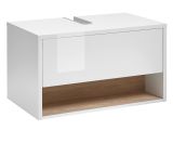 Waschbeckenunterschrank Glide in wei� Hochglanz und Eiche 80 cm