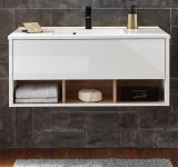 Waschbeckenunterschrank MIT Waschbecken Glide in wei� Hochglanz und Eiche 100 cm