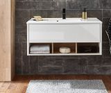 Waschbeckenunterschrank MIT Waschbecken Glide in wei� Hochglanz und Eiche 100 cm