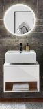 Badm�bel Set 2-teilig Glide in wei� Hochglanz und Eiche mit LED Beleuchtung 60 x 190 cm