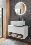Badm�bel Set 2-teilig Glide in wei� Hochglanz und Eiche mit LED Beleuchtung 80 x 190 cm