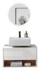 Badm�bel Set 2-teilig Glide in wei� Hochglanz und Eiche mit LED Beleuchtung 80 x 190 cm