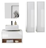 Badm�bel Set 4-teilig Glide in wei� Hochglanz und Eiche mit LED Beleuchtung 160 x 190 cm
