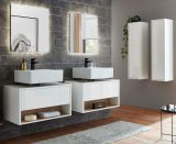 Badm�bel Set 6-teilig Glide in wei� Hochglanz und Eiche mit LED Beleuchtung 250 x 190 cm