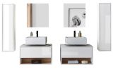 Badm�bel Set 6-teilig Glide in wei� Hochglanz und Eiche mit LED Beleuchtung 250 x 190 cm