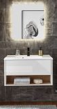 Badm�bel Set Glide in wei� Hochglanz und Eiche mit Waschbecken und LED Beleuchtung 80 x 190 cm