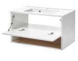 Badm�bel Set Glide in wei� Hochglanz und Eiche mit Waschbecken und LED Beleuchtung 80 x 190 cm