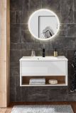 Badm�bel Set Glide in wei� Hochglanz und Eiche mit Waschbecken und LED Beleuchtung 80 x 190 cm