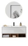Badm�bel Set Glide in wei� Hochglanz und Eiche mit Waschbecken und LED Beleuchtung 100 x 190 cm