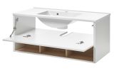 Badm�bel Set Glide in wei� Hochglanz und Eiche mit Waschbecken und LED Beleuchtung 100 x 190 cm