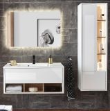 Badm�bel Set Glide in wei� Hochglanz und Eiche mit Waschbecken und LED Beleuchtung 155 x 190 cm