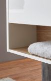Badm�bel Set Glide in wei� Hochglanz und Eiche mit Waschbecken und LED Beleuchtung 155 x 190 cm