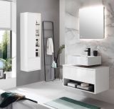 Badezimmer Hochschrank Glide in wei� Hochglanz und grau inkl. Beleuchtung 45 x 150 cm