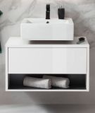 Waschbeckenunterschrank Glide in wei� Hochglanz und grau 80 cm
