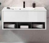 Waschbeckenunterschrank MIT Waschbecken Glide in wei� Hochglanz und grau 100 cm