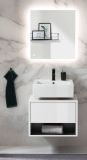 Badm�bel Set 3-teilig Glide in wei� Hochglanz und grau mit LED Beleuchtung 100 x 190 cm
