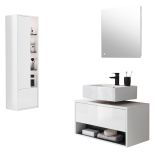 Badm�bel Set 3-teilig Glide in wei� Hochglanz und grau mit LED Beleuchtung 135 x 190 cm