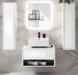 Badm�bel Set 4-teilig Glide in wei� Hochglanz und grau mit LED Beleuchtung 160 x 190 cm