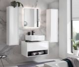Badm�bel Set 4-teilig Glide in wei� Hochglanz und grau mit LED Beleuchtung 160 x 190 cm