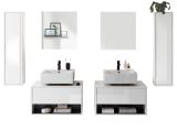 Badm�bel Set 6-teilig Glide in wei� Hochglanz und grau mit LED Beleuchtung 250 x 190 cm