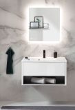 Badm�bel Set Glide in wei� Hochglanz und grau mit Waschbecken und LED Beleuchtung 80 x 190 cm