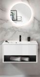 Badm�bel Set Glide in wei� Hochglanz und grau mit Waschbecken und LED Beleuchtung 80 x 190 cm