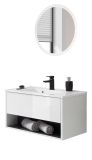 Badm�bel Set Glide in wei� Hochglanz und grau mit Waschbecken und LED Beleuchtung 80 x 190 cm