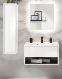 Badm�bel Set Glide in wei� Hochglanz und grau mit Waschbecken und LED Beleuchtung 120 x 190 cm