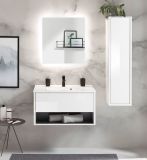 Badm�bel Set Glide in wei� Hochglanz und grau mit Waschbecken und LED Beleuchtung 120 x 190 cm