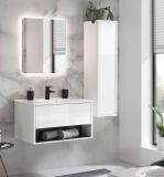 Badm�bel Set Glide in wei� Hochglanz und grau mit Waschbecken und LED Beleuchtung 120 x 190 cm