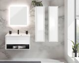 Badm�bel Set Glide in wei� Hochglanz und grau mit Waschbecken und LED Beleuchtung 160 x 190 cm