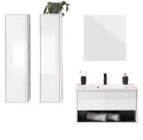 Badm�bel Set Glide in wei� Hochglanz und grau mit Waschbecken und LED Beleuchtung 160 x 190 cm