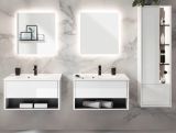 Badm�bel Set Glide in wei� Hochglanz und grau mit Waschbecken und LED Beleuchtung 225 x 190 cm