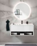 Badm�bel Set Glide in wei� Hochglanz und grau mit Waschbecken und LED Beleuchtung 100 x 190 cm