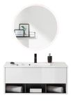 Badm�bel Set Glide in wei� Hochglanz und grau mit Waschbecken und LED Beleuchtung 100 x 190 cm