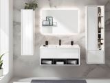 Badm�bel Set Glide in wei� Hochglanz und grau mit Waschbecken und LED Beleuchtung 195 x 190 cm